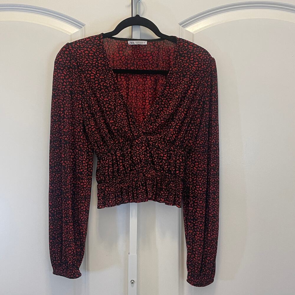Zara Peplum Top - Women Size S - Red and Black